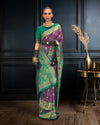 Indiehaat | Banarasi Silk Self Weaving Purple & Green Saree