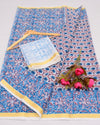 Indiehaat | Exquisite Kota Doria Blue Saree Handblock Print