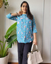 Indiehaat | Pure Cotton Peplum Top Blue Blockprinted