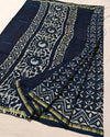 Indiehaat | Indigo Blockprint Pure Chanderi Silk Saree | Elegance in Blue