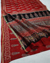 Indiehaat | Ajrakh Printed Chanderi Silk Saree Red | Serenity in Silk