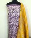 Indiehaat | Khadi Silk Purple Suit Batik Print (T+B+D)