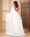 Indiehaat | Mulmul Cotton Off White Saree Chikankari Work