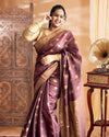 Indiehaat | Banarasi Silk Brown Saree Jaquard Weaving With Running Blouse