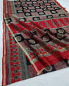 Indiehaat | Chanderi Silk Ajrakh Print Saree Red