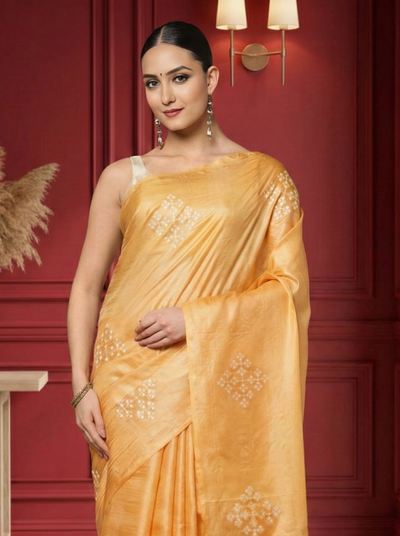 Silkmark Pure Tussar Bright Embroidered Saree Brown