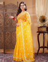 Kota Doria Sarees Embroidery Work Yellow