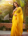Pitta Handwork Pure Silk Kota Doria Saree Yellow