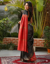Silkmark Ghicha Tussar Classy Black & Red Saree