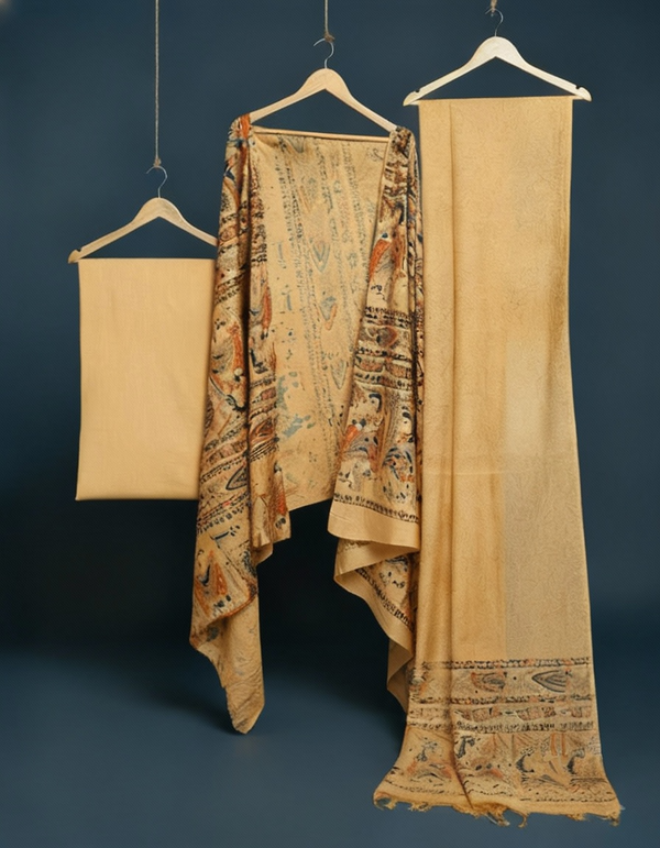 Graceful Katan Silk Madhubani Beige Suit