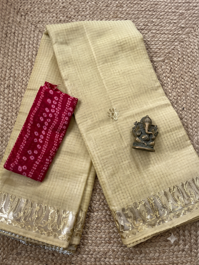 gota kiran Kota Doria Gota Patti Saree Light Gray