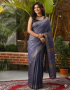 Silkmark Ghicha Tussar Thoughtful Blue Saree