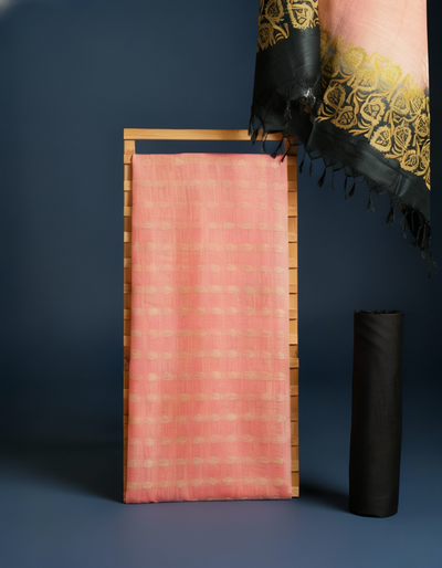 Katan Silk Precious Blockprint Pink Suit (T+B+D)