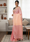 Whispering Pure Linen Kantha Work Peach Saree