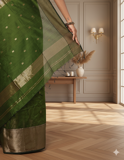 Serene Maheshwari Pure Silk Butta Body Green Saree