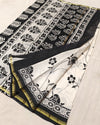 Indiehaat | Blockprint Chanderi Silk Saree in Black & White | Elegant Monochrome Saree