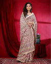 Indiehaat | Kashmiri Silk Beige & Pink Printed Saree