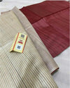 Silkmark Eri Silk Tussar Striped Biege & Maroon Saree