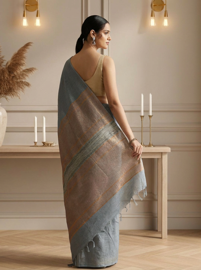 Luminous Pure Eri Tussar Silk Gray Saree
