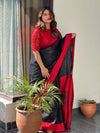 Unique Handwoven Pure Linen Black Saree