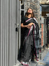 Tranquil Handwoven Pure Linen Black Saree