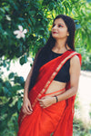 Kota Doria Pure Silk Red Saree Hand Dyed with Blouse-Indiehaat