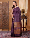 Silkmark Certified Pure Eri Silk Purple Saree with Running Blouse-Indiehaat