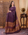 Silkmark Certified Pure Eri Silk Purple Saree with Running Blouse-Indiehaat