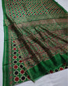 Indiehaat | Chanderi Silk Ajrakh Print Saree Green
