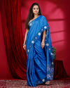 Indiehaat | Silkmark Certified Pure Tussar Blue Cutwork Saree