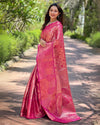 Indiehaat | Pure Tissue Silk Zari Woven Pink Saree