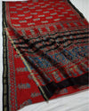 Indiehaat | Chanderi Silk Ajrakh Print Saree Red