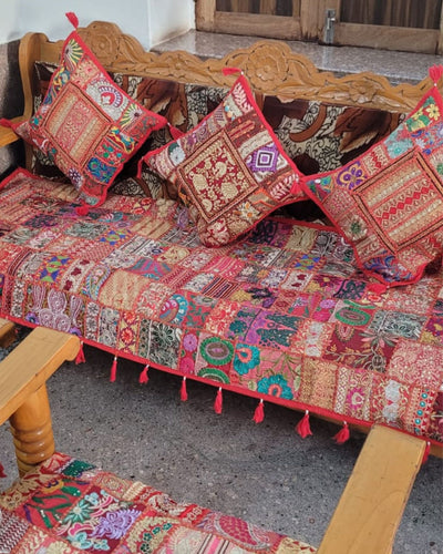 Indiehaat|Kambadiya Red Sofa Throw & Cushion Cover|Elegant DÃƒÂ©cor