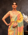 IndieHaat | Organza Banarasi Silk Pink & Yellow Saree