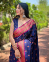 Indiehaat | Paithani Silk Blue Zari Weaving Saree