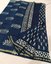 Indiehaat | Indigo Blockprint Pure Chanderi Silk Saree | Elegance in Blue