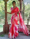 Blush Slub Linen Saree Pink & Red Shibori Hand Dyed