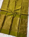 Indiehaat | Handloom Maheshwari Green Tissue Silk Saree