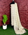 Indiehaat | Khadi Silk Beige Suit Printed Top+Bottom+Dupatta