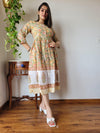 Indiehaat | Cotton Long One Piece Dress Multi Color Bagru Hand Printed Size 36 to 46