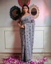 Indiehaat | Mul Cotton Heart Embroidered Gray Saree