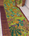 Indiehaat | Mangalagiri Pattu Kalamkari Green Saree | Unique