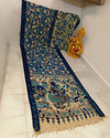 Indiehaat | Mangalagiri Handpainted Silk Saree Blue