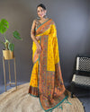 Indiehaat | Meenakari Yeola Paithani Silk Zari Woven Yellow Saree