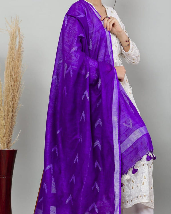 Indiehaat | Pure Cotton Purple Ikkat Dupatta