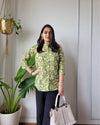 Indiehaat | Pure Cotton Peplum Top Green Blockprinted