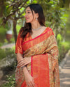 Indiehaat | Dharmavaram Silk Zari Woven Golden & Red Saree