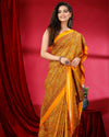 Indiehaat | Kashmiri Silk Yellow Printed Saree