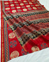 Indiehaat | Chanderi Silk Ajrakh Print Saree Red