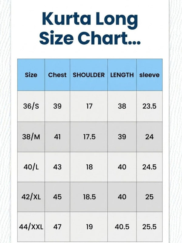 Men's Long Kurta Size Chart - Indiehaat